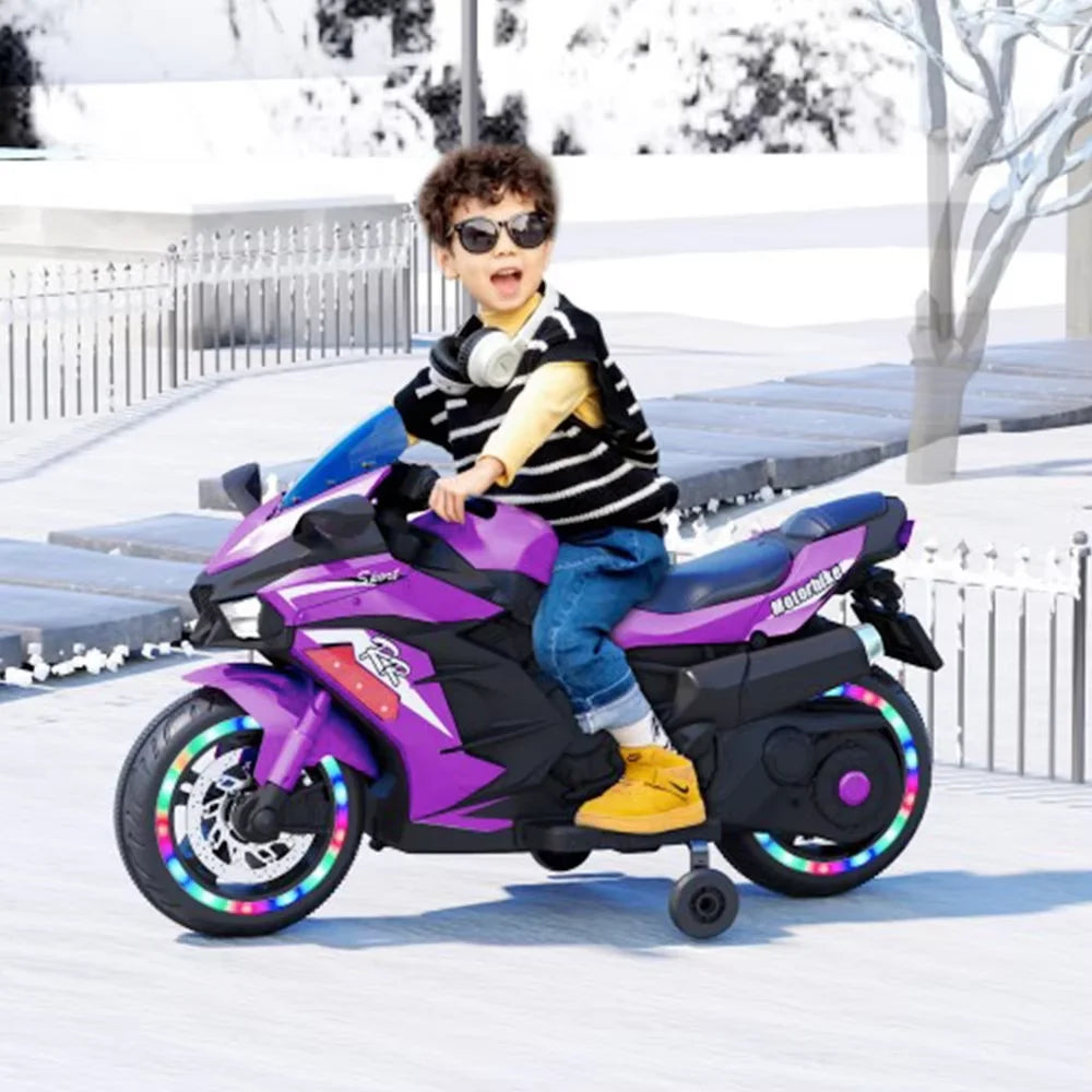 Kids Electric Off-Road Motorcycle - 2-8Y Rechargeable Bike with LED Lights/Music & Simulation Engine Sound Children electric car