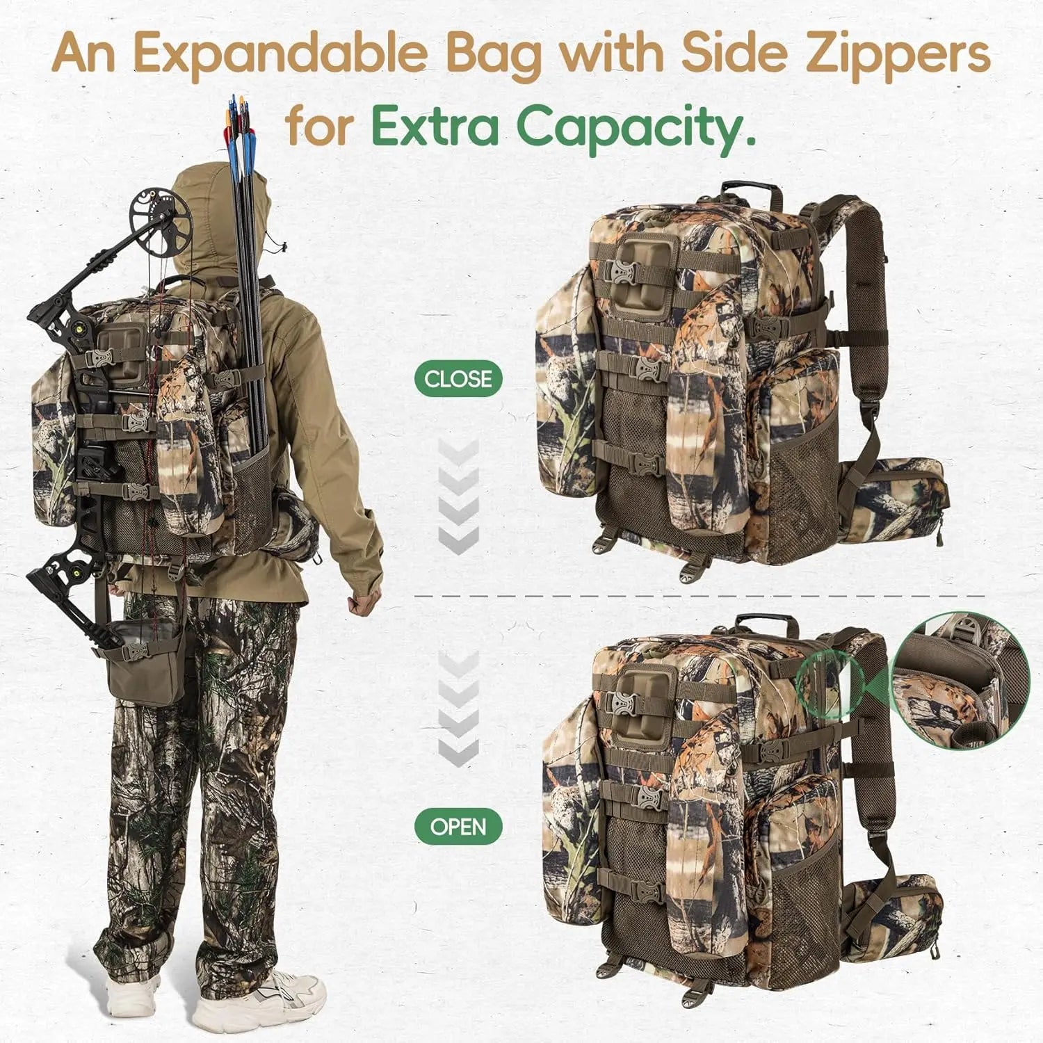 Upgraded Hunting Backpack with Padded Rifle Compartment, Rain Cover, for Deer & Elk Hunting