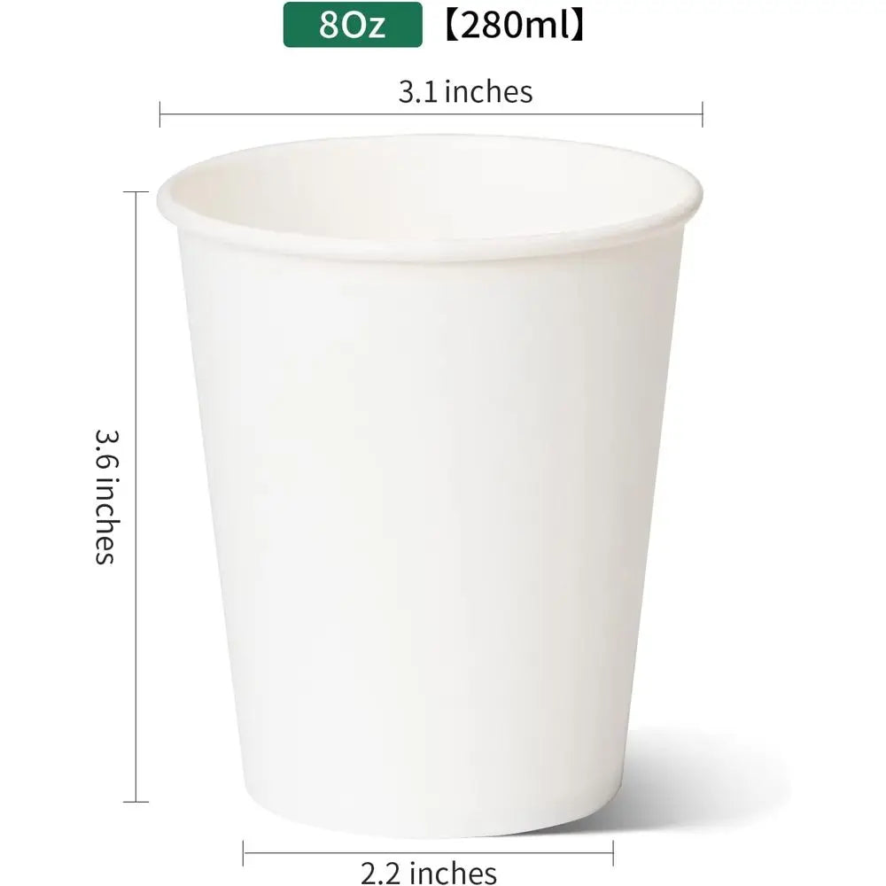 1000-Count 8oz Disposable White Paper Coffee Cups for Office Use