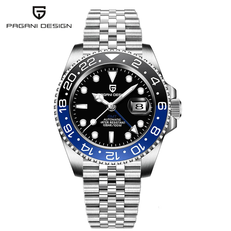 New PAGANI DESIGN GMT Automatic Wristwatch Stainless Steel 100M Waterproof Watch Top Brand 40mm Mechanical luminous Watch Men