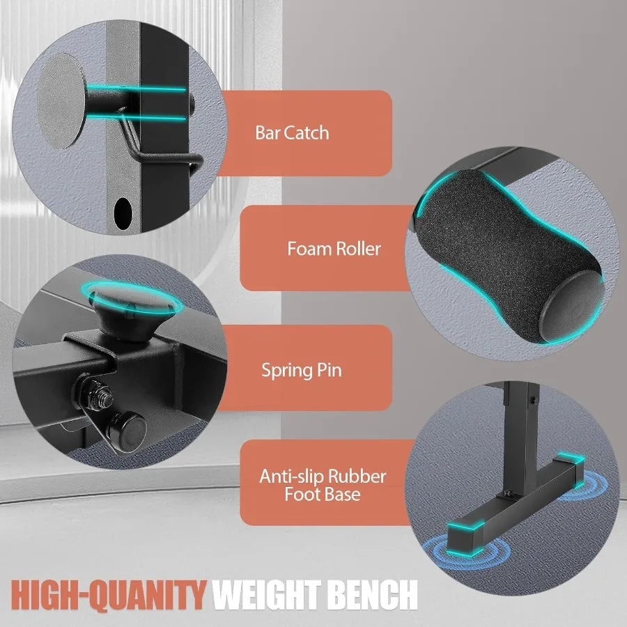 600LBS Adjustable Weight Bench with Squat Rack and Leg Extension for Full Body Home Gym Workout Incline Decline Flat Bench Pres