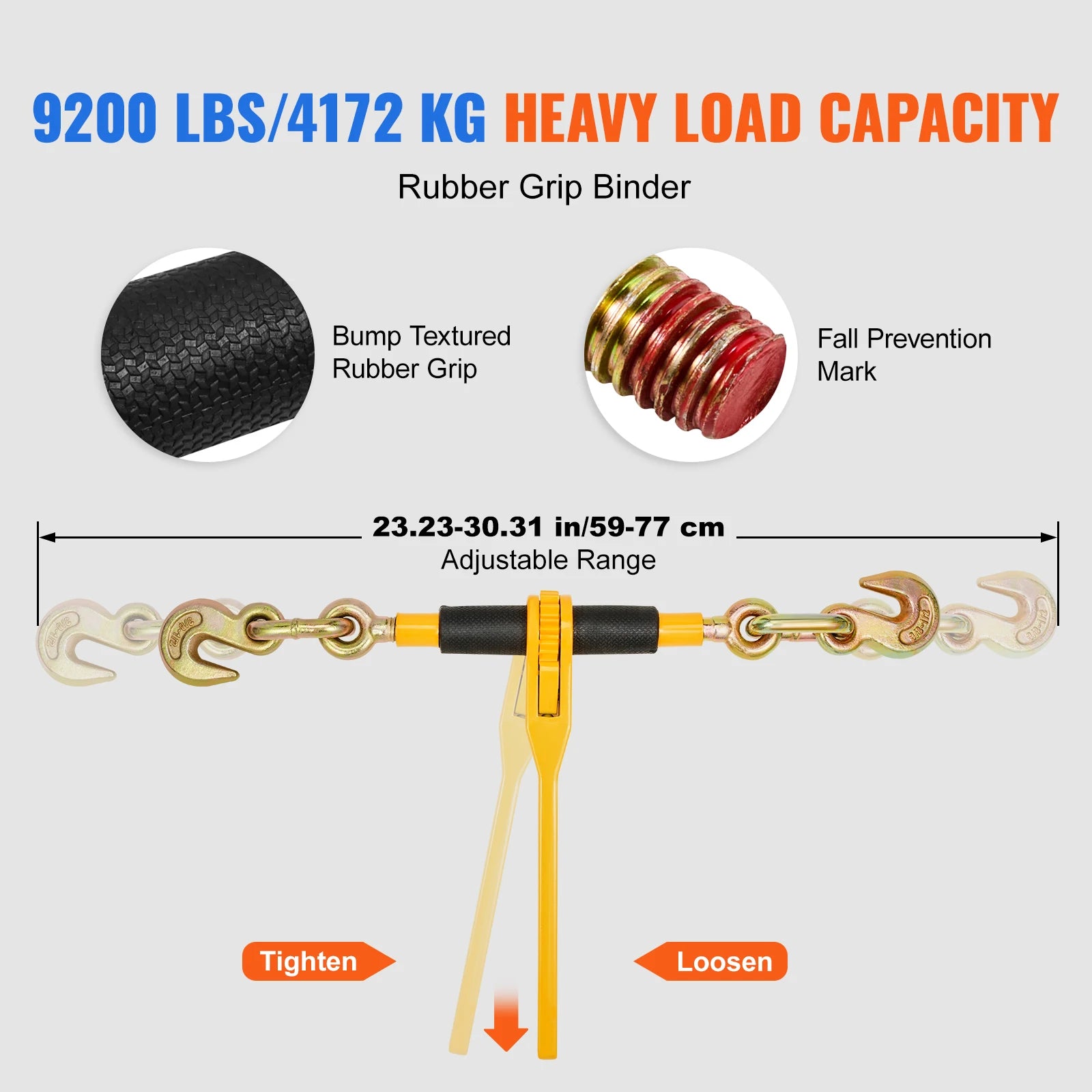 SucceBuy 2pcs Binder Chain 3/8"-1/2" Ratchet Load Tie Down Binders with Grab Hooks G80 Chains for Truck Towing Hauling