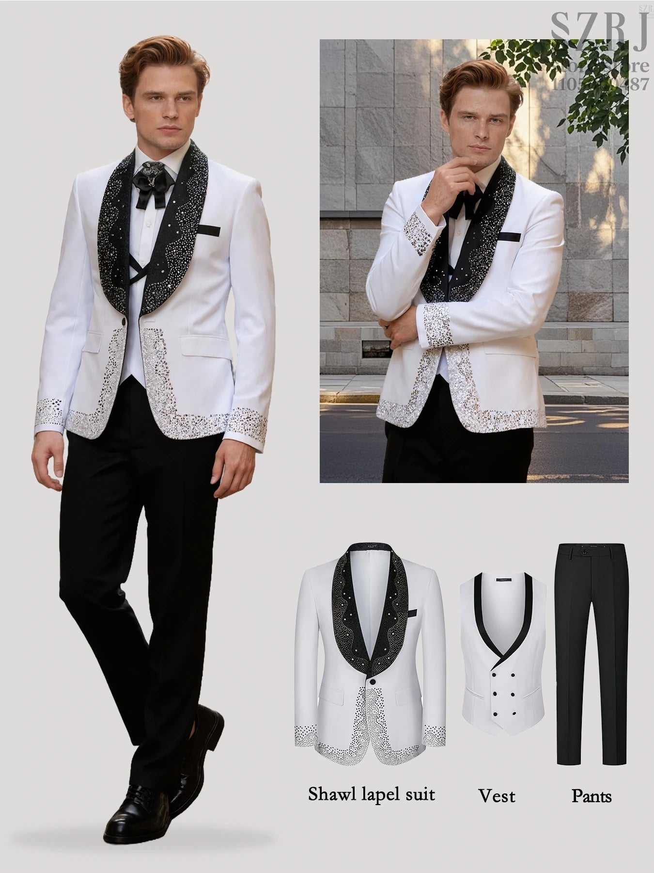 Men's 3 - Piece Suit Set, Featuring Decorative Lapel Design, Includes Jacket, Vest & Pants, Ideal for Formal Occasions，Wedding