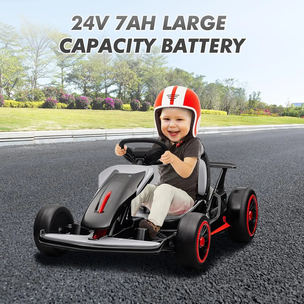 Go Kart, Electric Drift Kart Car with 24V 7Ah Outdoor Ride On Toy 2 * 200W Motor, 8.1 MPH, LED Lights 6-12 Years