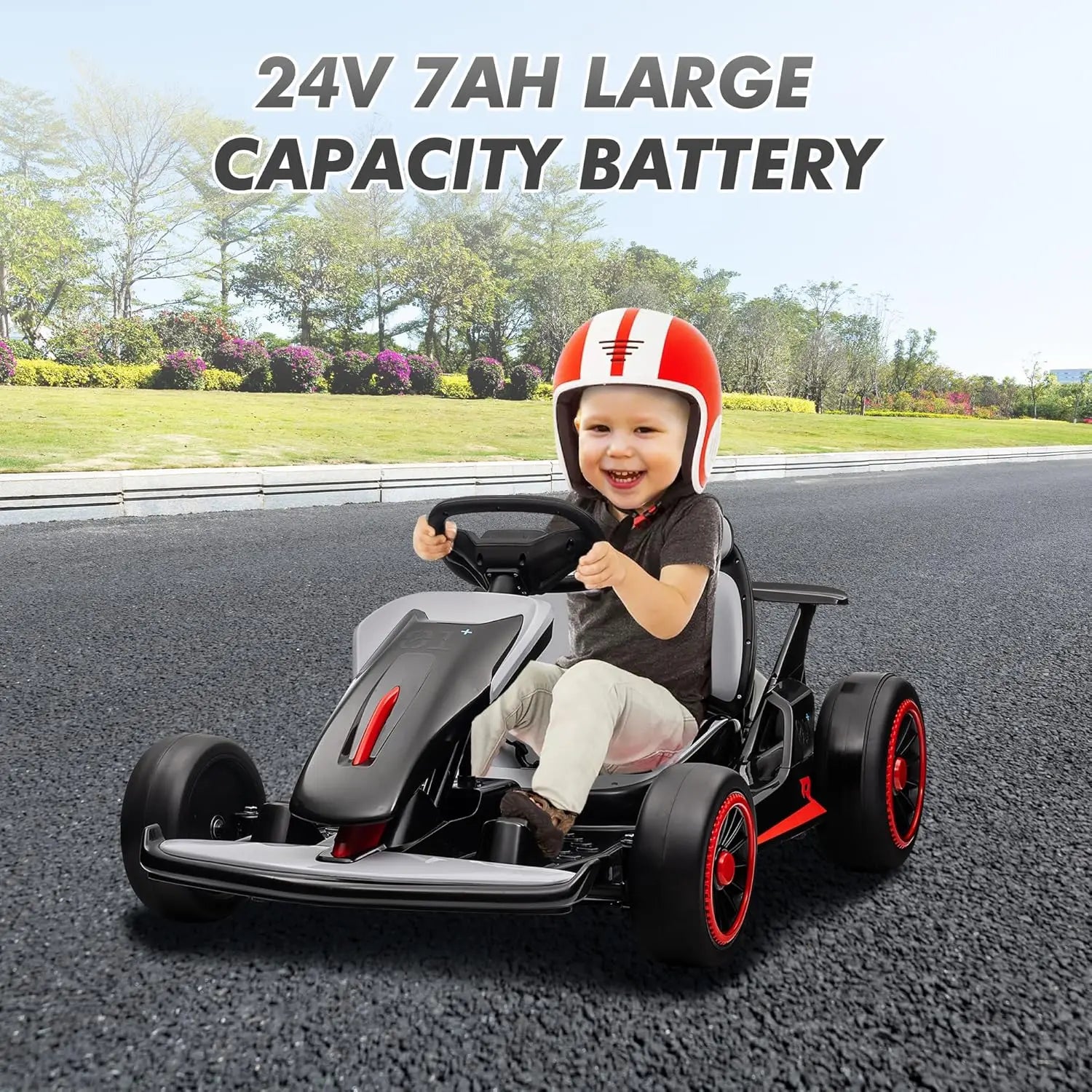 Go Kart, Electric Drift Kart Car with 24V 7Ah Outdoor Ride On Toy 2 * 200W Motor, 8.1 MPH, LED Lights 6-12 Years