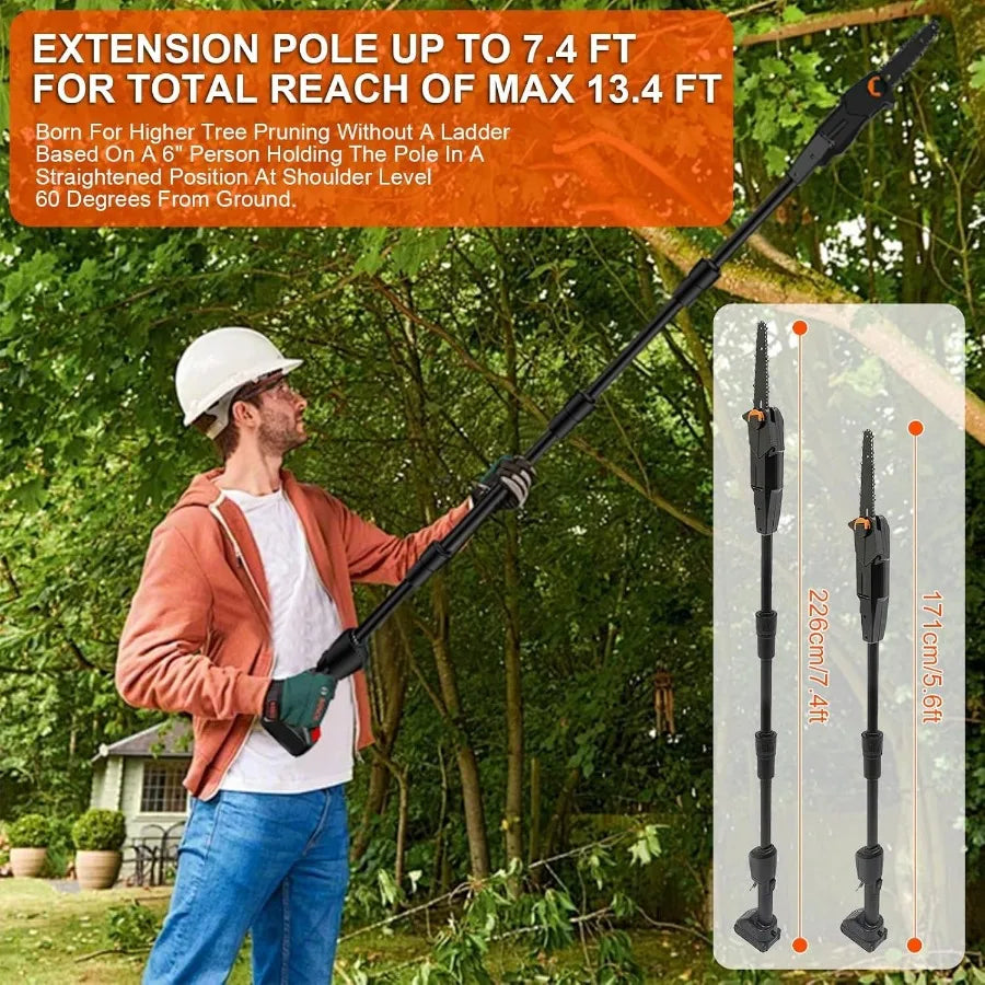 Pole Saw 2025 Upgraded 6Inch Cordless Pole Saws for Tree Trimming and Garden Maintenance 13Feet MAX Reach Electric Pole Saw wit