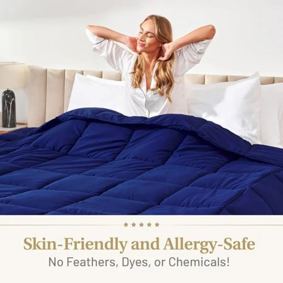 Navy Blue Comforter Fluffy Down Alternative Dark Blue Comforter Premium All-Season Bedding Hypoallergenic Machine Washable Blue