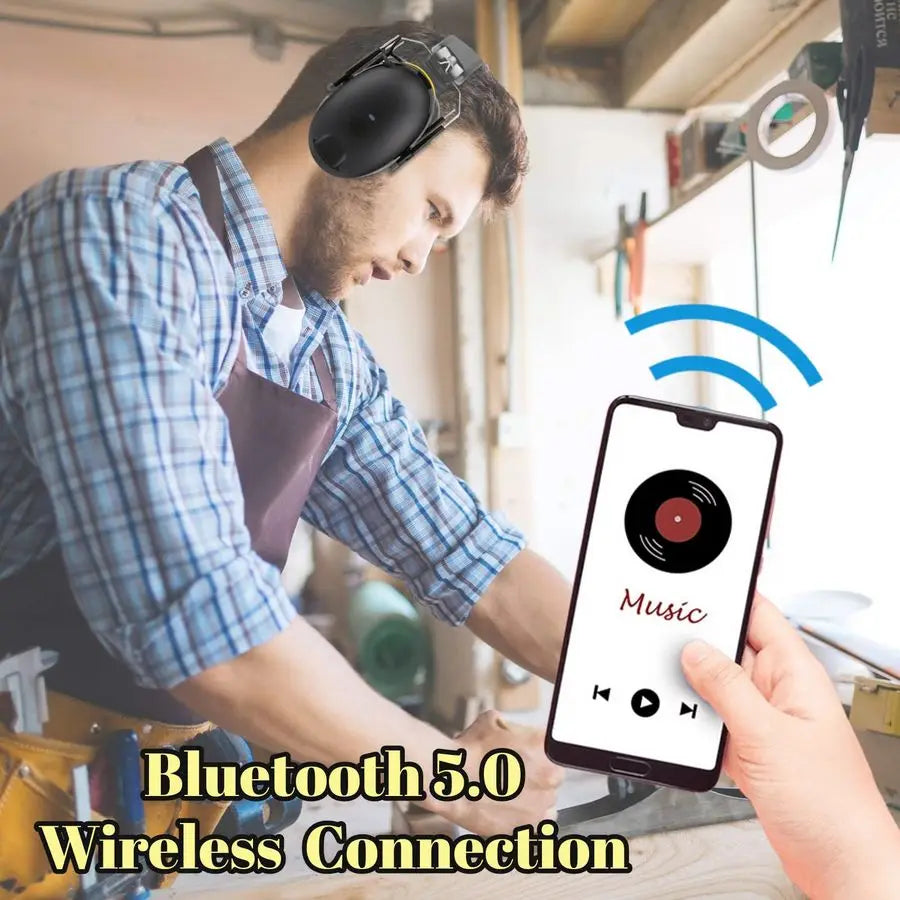 Ear Muffs, Bluetooth 5.0 Ear Defenders Noise Canceling Hearing Protector Voice Control Over the Earmuff for Mowing Construction