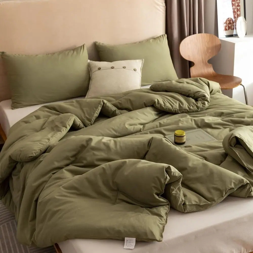 Olive Green Super King Plus Bedding Set: Oversized Comforter & 2 Pillowcases
