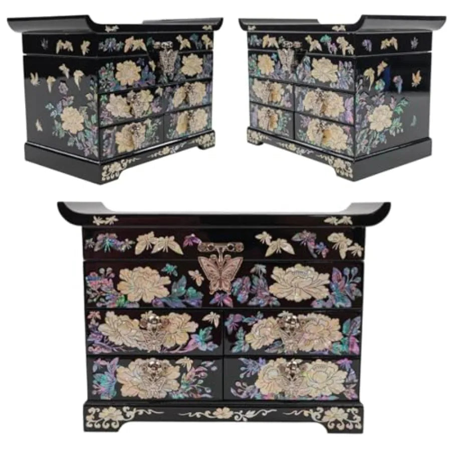 Mother of Pearl Wooden Jewelry Organizer Box Jewelry Storage Box for Women Features Spacious Drawers Ideal for Rings Bracelets