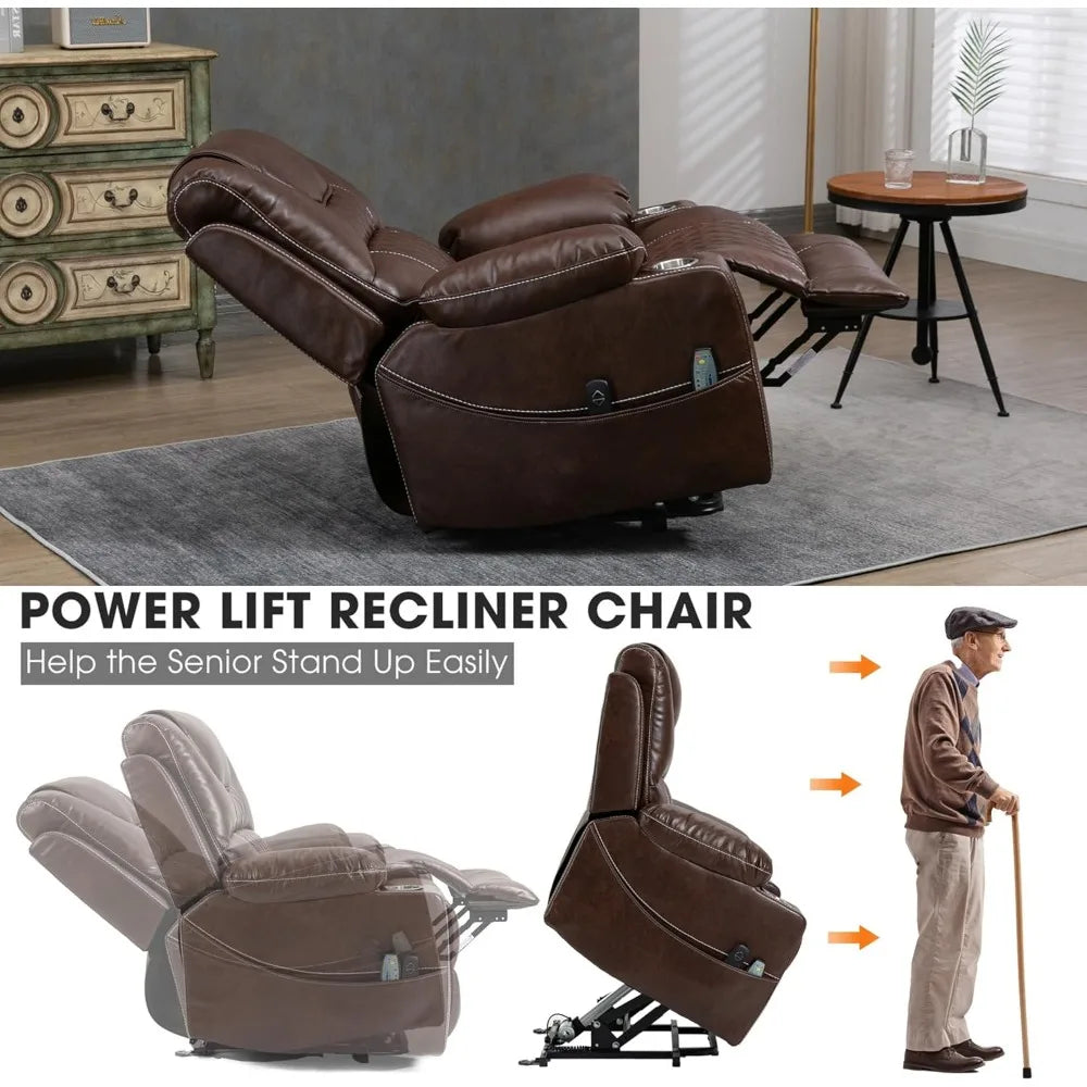 Power Lift Recliner Chair Sofa with Massage and Heat for Big and Tall Elderly,Infinite Positions,Single Motor,Cup ,Customized