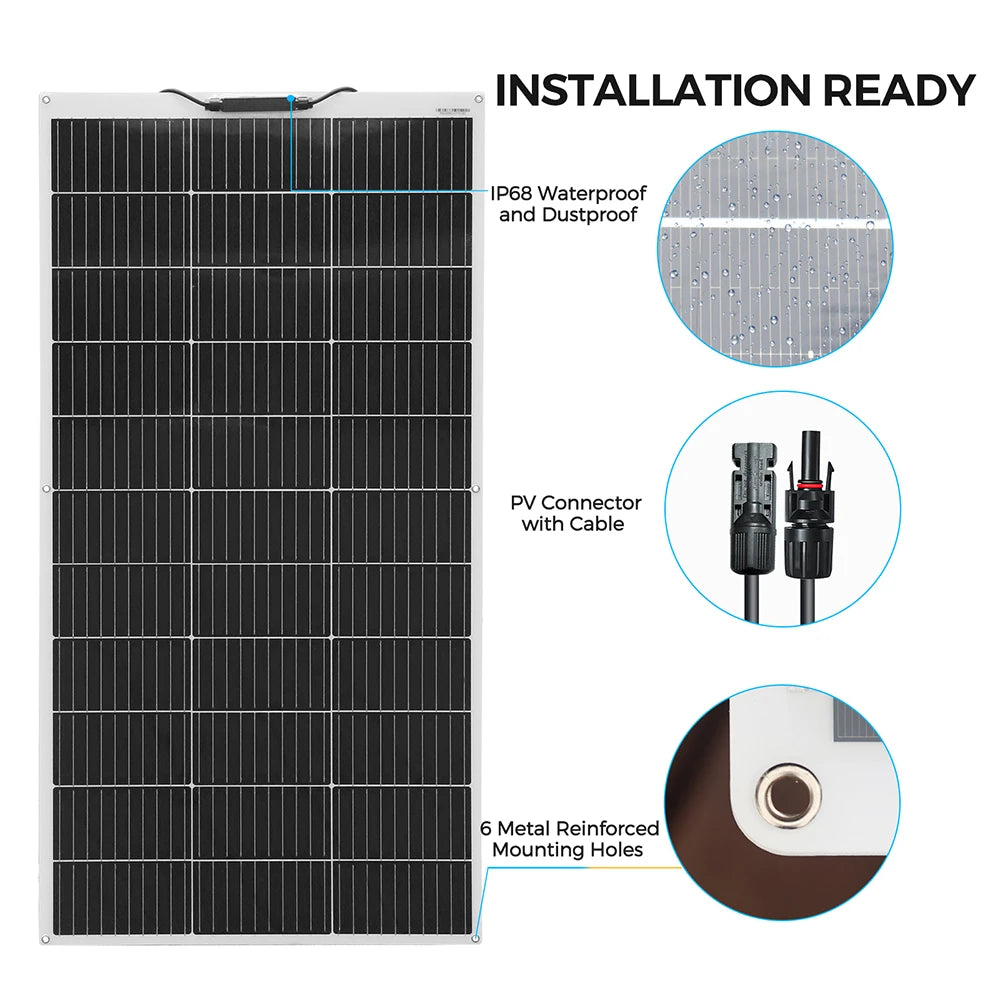 1200W 600W 480W 120W 18V Monocrystalline Semi-flexible Solar Panel 1~10 pcs solar plate 120 W choose from) For RV/Boat/Car/Home