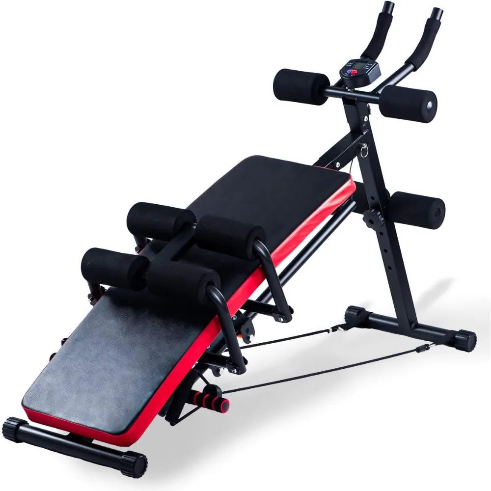 Abs workout machine, core abs workout equipment, adjustable sit-ups, collapsible, resistance band and LCD display
