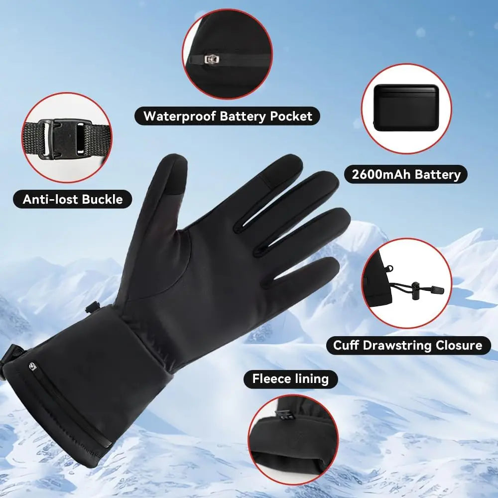 Rechargeable Heated Gloves Liners with 7.6V Battery, 3 Heat Modes, Waterproof & Touchscreen for Men Women – Outdoor Fishing, Hun