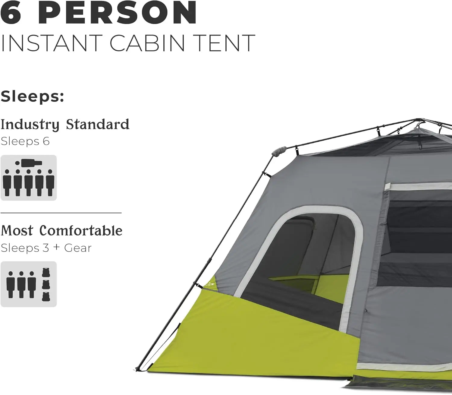 Instant Pop-Up Cabin Tents for 6-12 People, Family Camping with Storage Pockets and Multi-Room Design