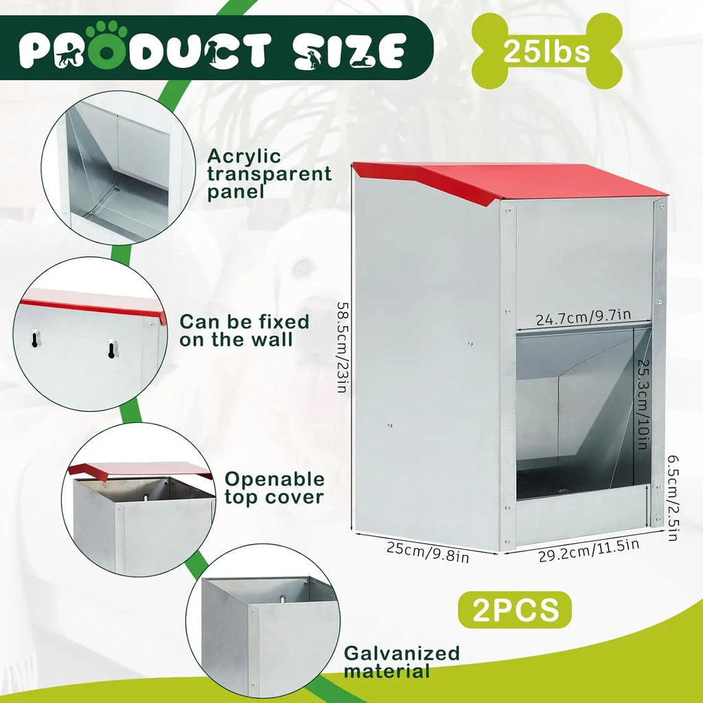 Automatic Dog Feeder and Water Dispenser for Large Dogs, No Installation Galvanized Gravity Feeder with 304 Stainless Steel