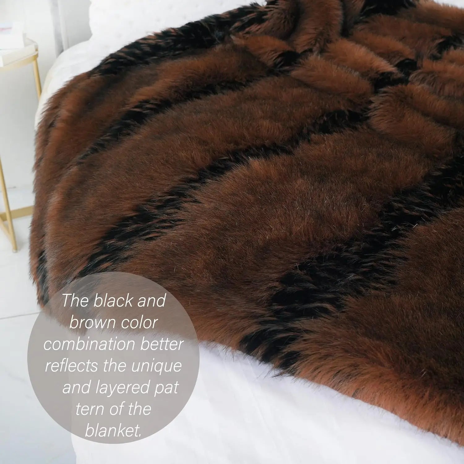 Luxury Faux Fox Fur Blanket 74x90 Brown Super Warm Cozy Fluffy Throw for Sofa Bed Washable