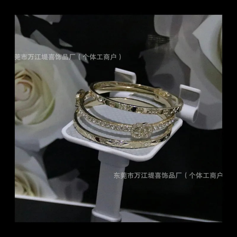 9744 Gold 3-in-1 Gold Embossed Rhombus Stacked Wear Three-piece Set Full Diamond Rhombus Bracelet