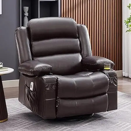 Rocker Recliner Chair with Heat and Massage, 360° Swivel Recliner Chairs for Adults, Oversized Recliner Single Sofa Seat with Cu