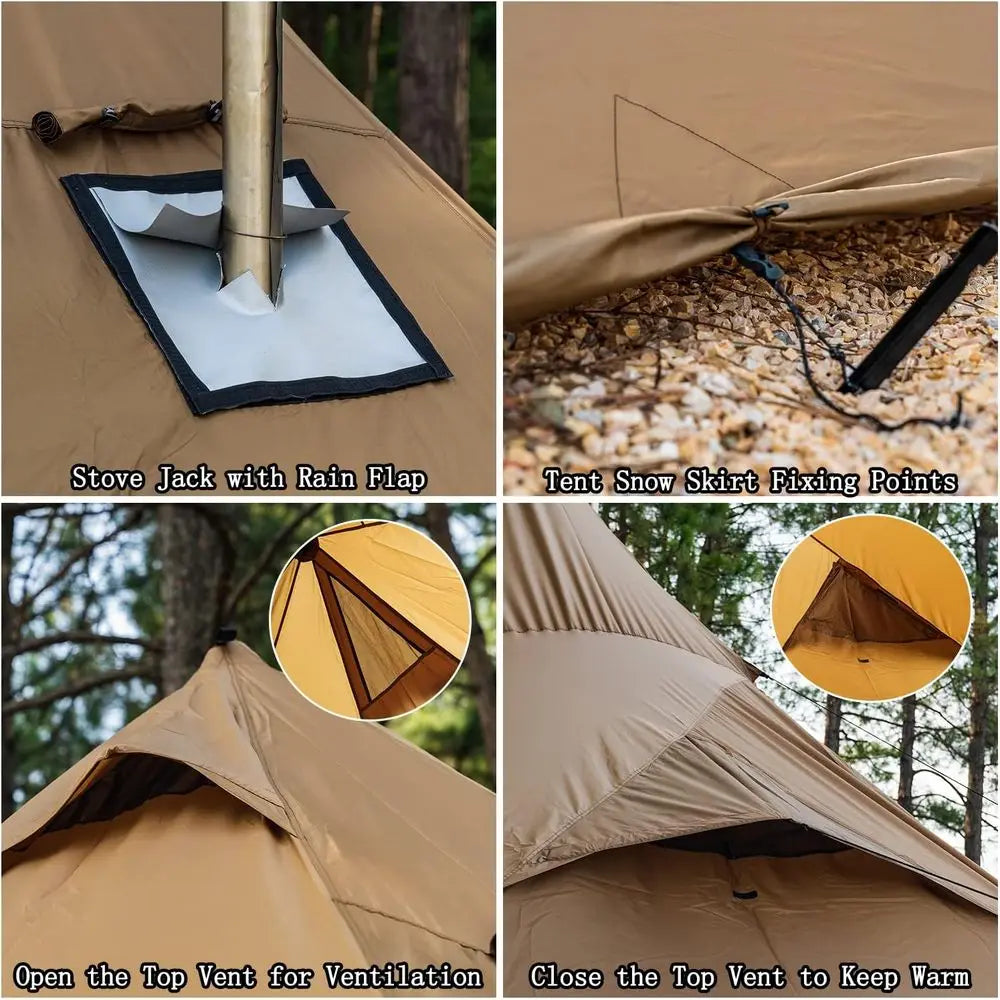 Family-Sized 4-8 Person Camping Tipi Tent with Cooking and Heating Stove Access