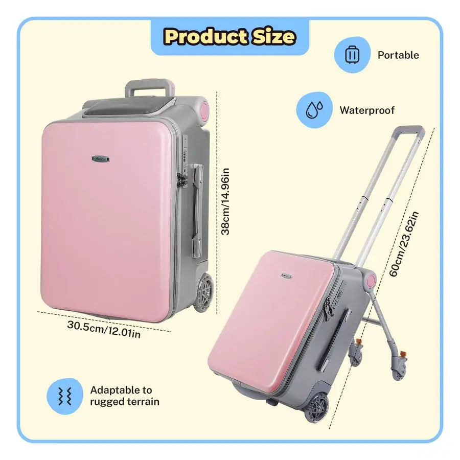 RideOn Suitcase,Kids Carry on Luggage with Wheels,Rolling Travel Luggage With Kids Seat for Airplane2in1 Case amp Baby Stroller,