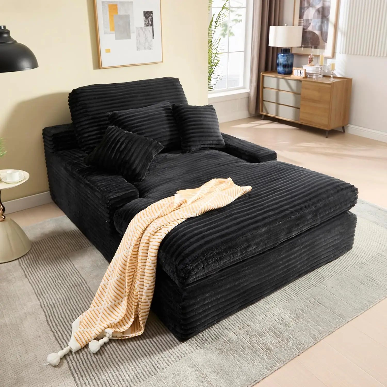 53.5"W x 75.2"D Super Oversized Chaise Lounge Chair Indoor Boneless Reading Chair Corduroy Recliner Deep Seat Sleeper Fluffy