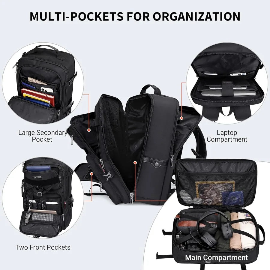 WITZMAN Carry On Travel Backpack for Men Large Convertible 45L Fit 17 Inch Laptop Backpack 3 in 1 Bag for Airline Approved B688