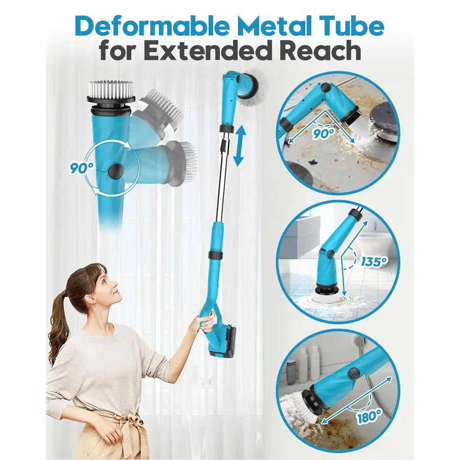 1500 RPM Battery Electric Spin Scrubber with Handle, 8 Replaceable Shower Scrubber amp 2 Battery Powered Cleaning Brush with Dis
