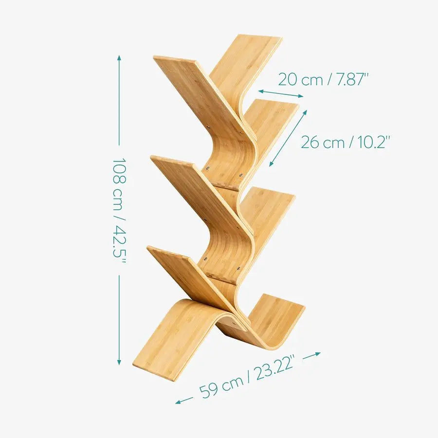 Tree Bookshelf Curved Tree Bookcase Made of Bent Bamboo Modern Floor Standing Book Shelf with 6 Shelves 6Tier Rack for Books, CD