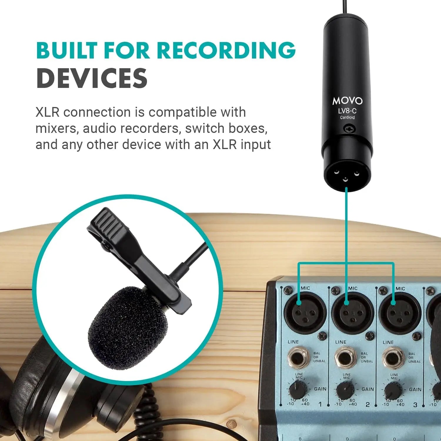 LV8-C XLR Lavalier Mic with 12mm Capsule, Cardioid Condenser Wired Microphone for Voice Recording - Includes Clip, Case