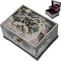 Mother-of-Pearl Crane Jewelry Box Wooden Make Two-Layer Velvet Interior Mirror Lid Lacquer Finish Handmade Korean Art Valentine