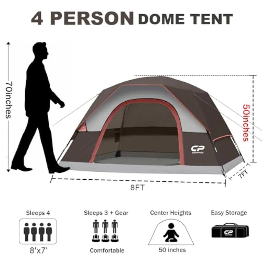 Tents for Camping 4 Person Tent Waterproof Windproof Double Layer Camping Tent Easy Setup Dome Tent with Large Mesh Windows and