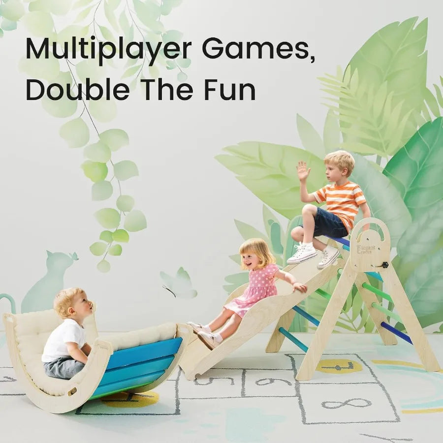 Pikler Triangle Set with Cushion Montessori Climbing Set Indoor Climb Toys Indoor Playground Jungle Gyms 9 Combinations Climbin