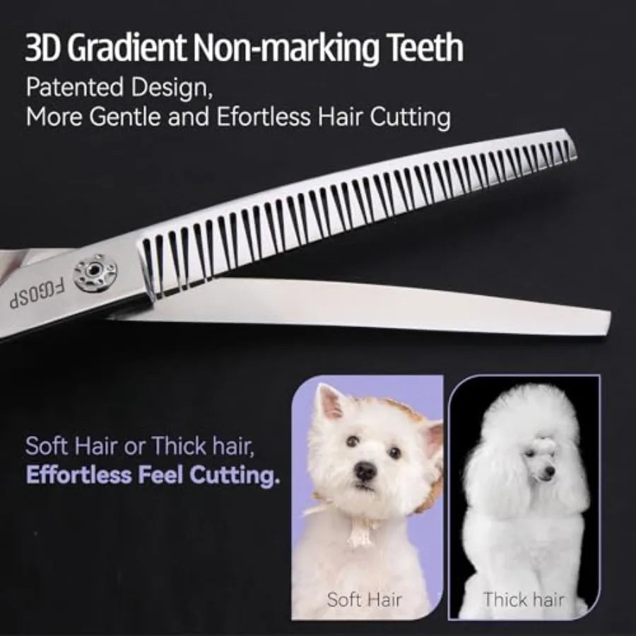 Professional 3D Curved Chunkers Dog Grooming Scissors 7.5in Magic Thinning Shears for Dogs Pet Cat Light Cutting Feel No Marks