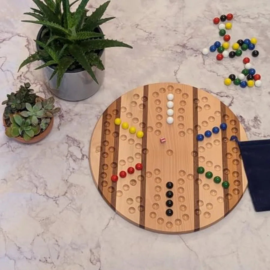 Chinese Checkers and Irk/Aggravation Combo Game Board in Subtle Stripes with Multi-Color Design for Indoor Family Entertainment