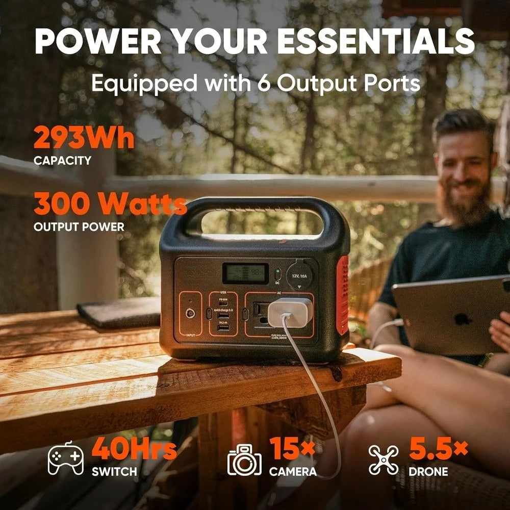 293Wh Lithium Backup Battery Generator 300 - 1×SolarSaga 100W Solar Panel 110V/300W Pure Sine Wave AC Outlet Customized