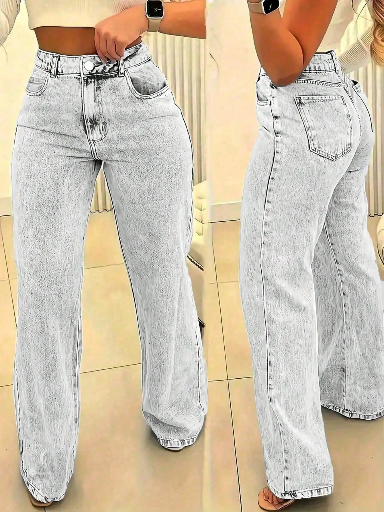Women's High Waist Wide Leg Jeans, Light Wash Casual Denim Pants with Pockets