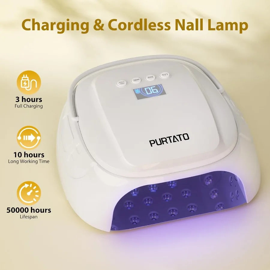 126W Cordless Rechargeable UV LED Nail Lamp Fast Curing Gel Nail Dryer with 4 Timers Portable Professional Nail Light for Salon