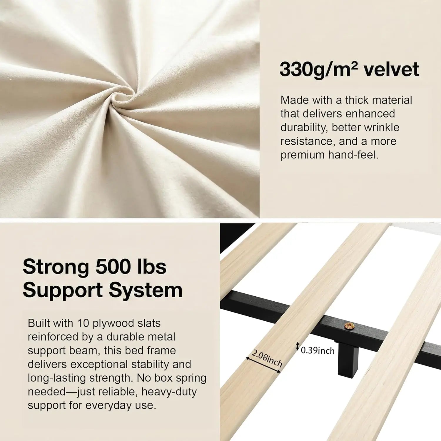 Velvet Upholstered Grounded Platform Bed, Wooden Full Size Mother & Child Bed Frame with Bedside Desk and Little, Customized