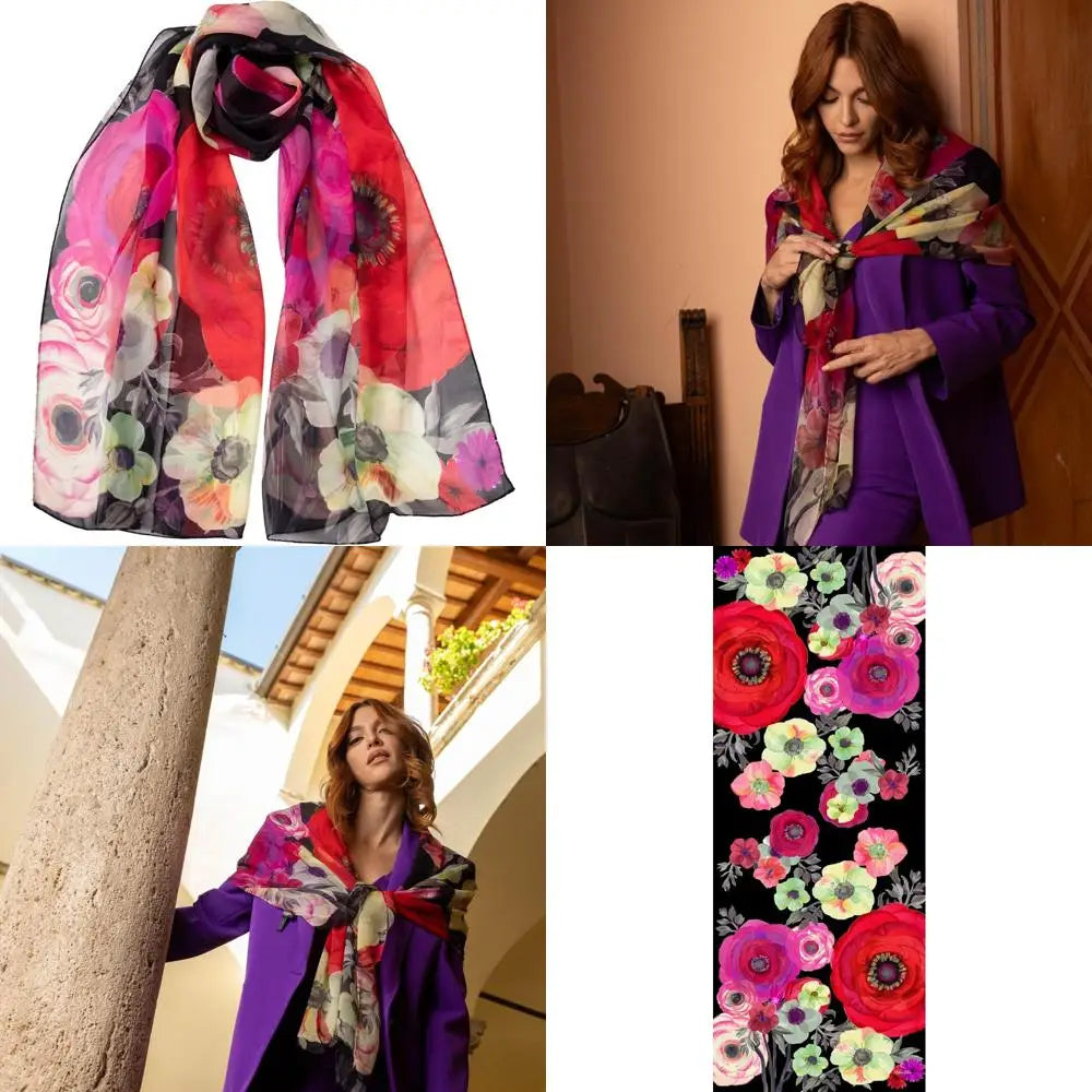 100% Silk Long Scarves for Women - Italian Crafted, Fashionable & Elegant Accessories