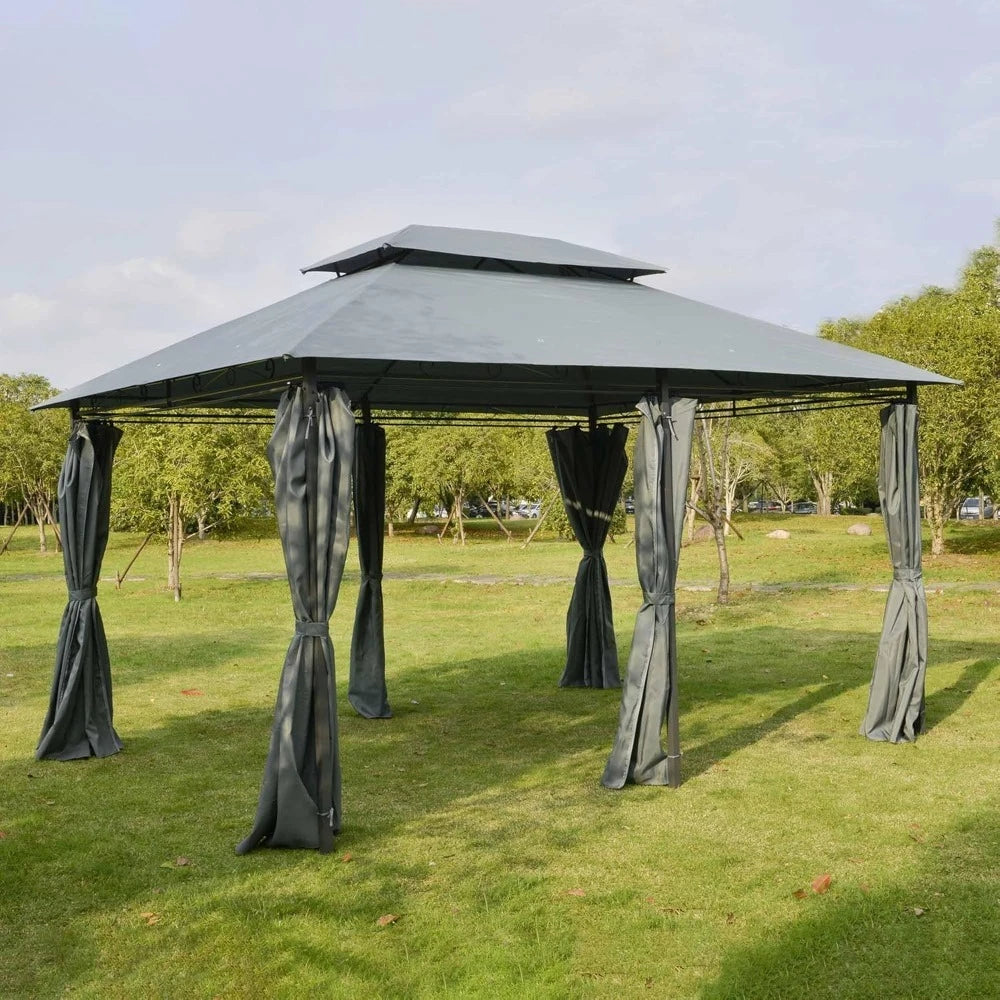 10' x 13' Patio Gazebo, Outdoor Gazebo Canopy Shelter with Curtains, Vented Roof, Sturdy  Steel Frame, UV resistant Pergola