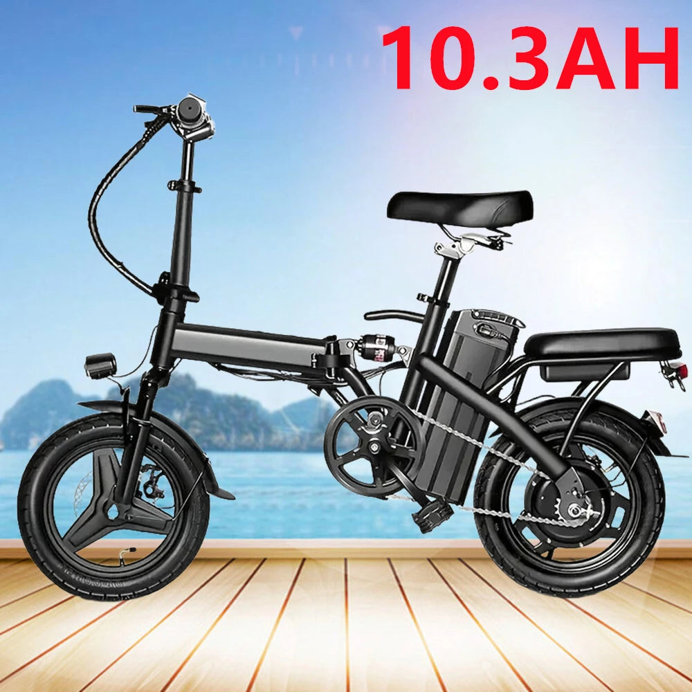 14" Folding Electric Motorcycles Mountain E Bike for Adults, 400W Peak Motor Ebike 19.5Mph 20.5Miles 48V 10.3AH Electric Bicycle