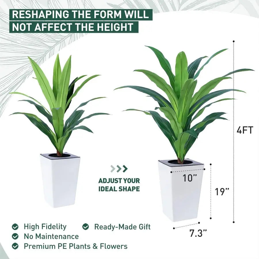 Artificial Dracaena Tree with White Tall PlanterTall Potted Faux Plants Indoor Fake Floor Plant for Home Office Living Room Outd