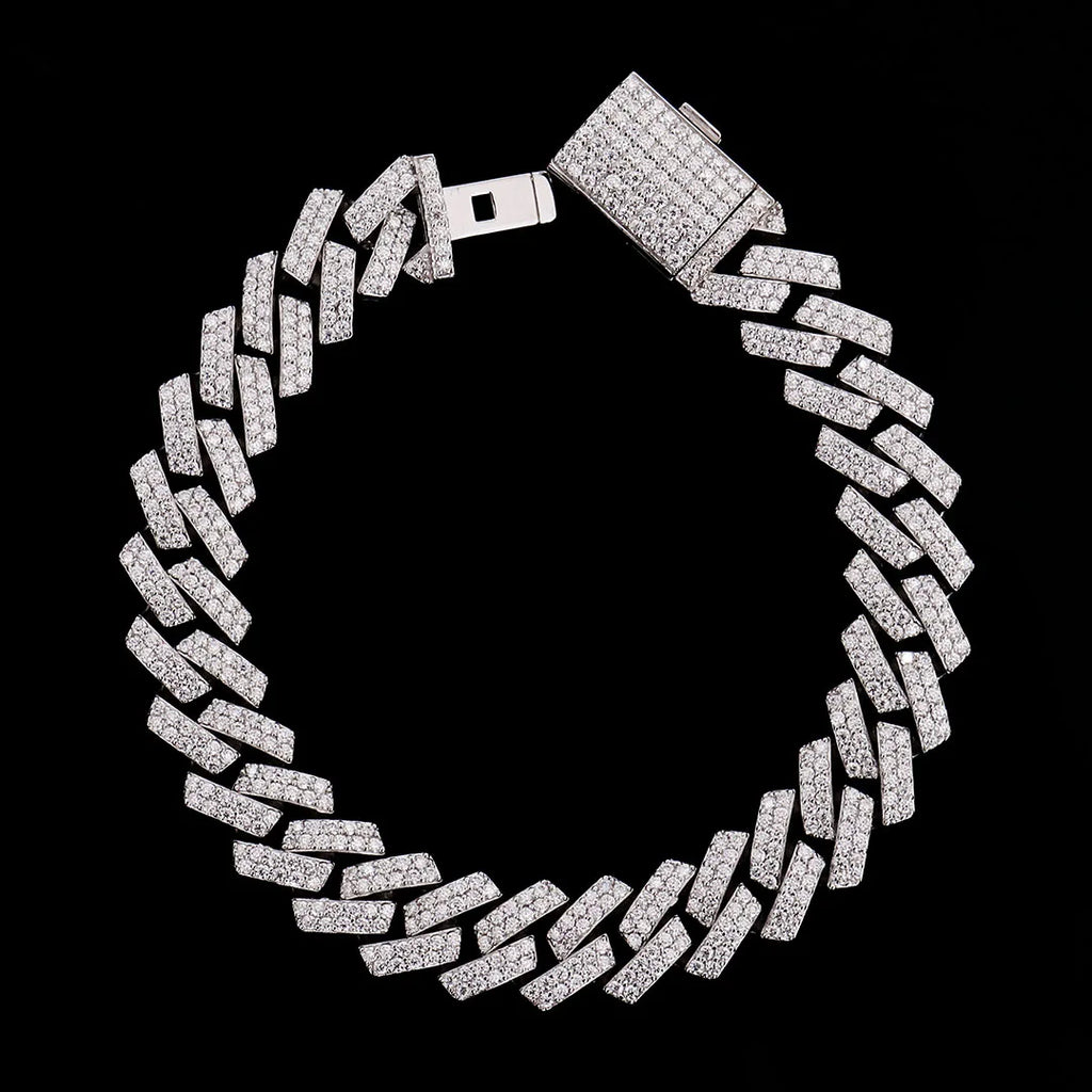Provence Fashion Cuban chain Bracelet for Men Moissanite Silver Hip Hop jewelry Everyday Double row stones Cuban Link Wrist Gift
