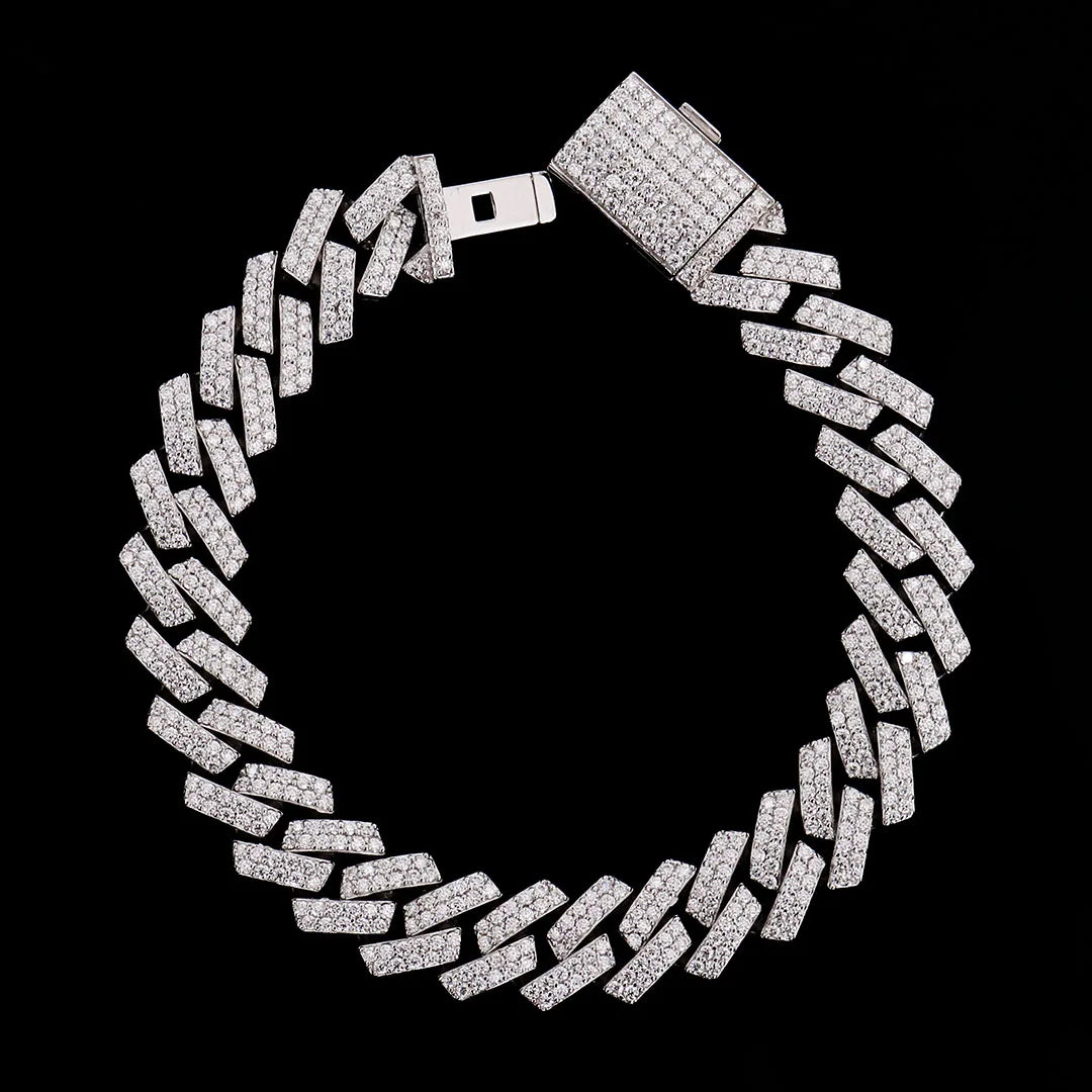 Provence Fashion Cuban chain Bracelet for Men Moissanite Silver Hip Hop jewelry Everyday Double row stones Cuban Link Wrist Gift