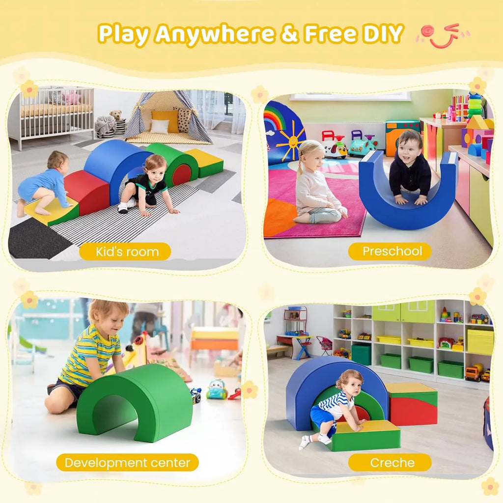 Foam Climbing Blocks, Soft Climbing Toys for Toddlers, 5 Pieces Crawl and Climb Foam Playset with Foldable Block and Tunnel, Ind
