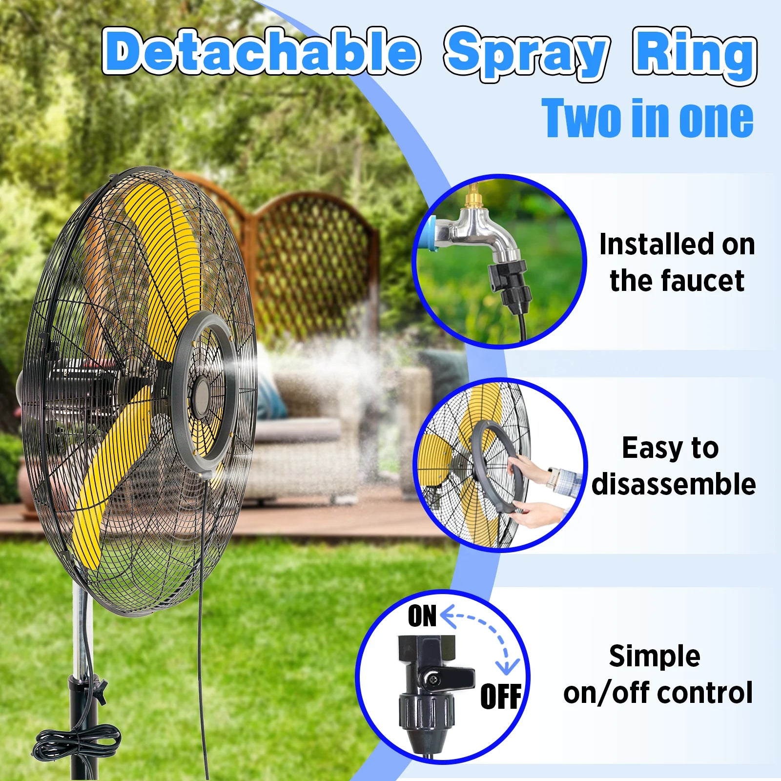 9200 CFM 30" High Velocity Outdoor Misting Fan, Standing Fans for Patio Waterproof, Cooling Floor Fan 3-Speed, 50° Tilting