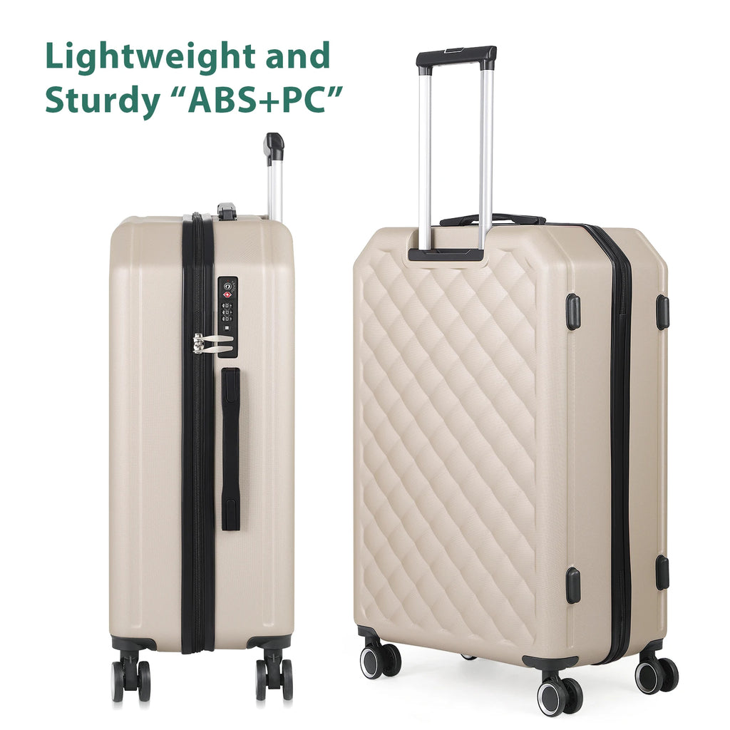 ABS 20/24/28in Suitcases Set - Beige/Black/Blue Lightweight Luggage w/Reinforced Shell & 360° Wheels, Durable Trolley Case