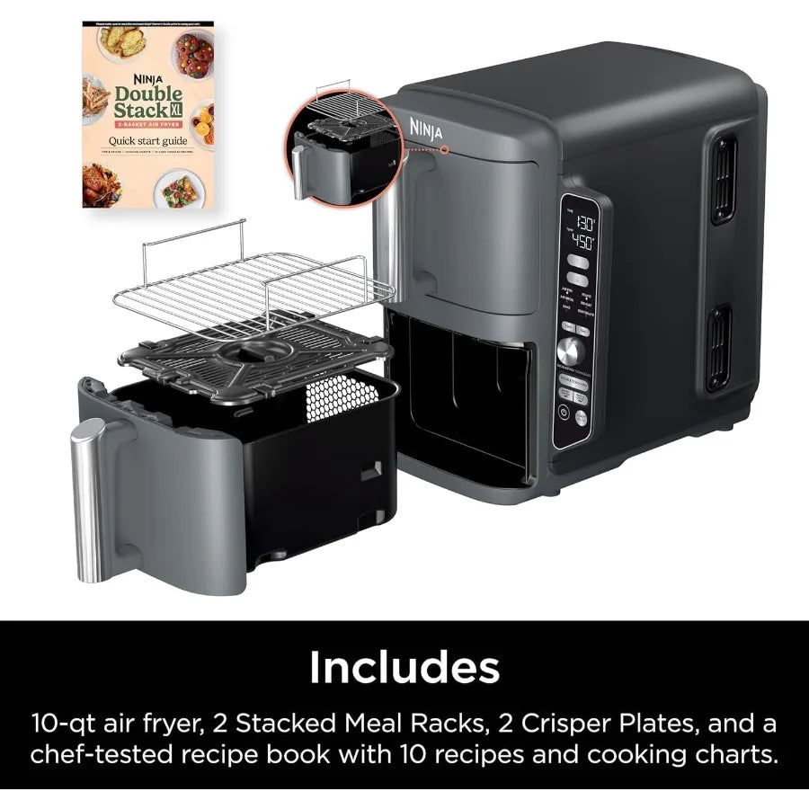 SL401 DoubleStack XL 2-Basket Air Fryer DoubleStack Technology Cooks 4 Foods at Once Compact Design 10 QT 6-in-1 Smart Fi