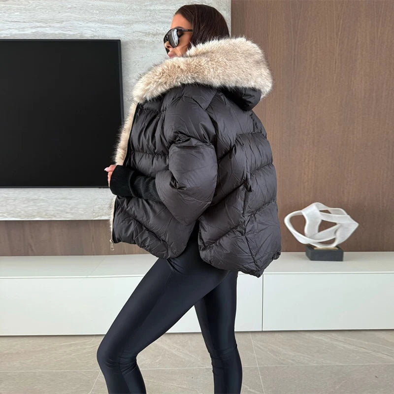 Women Faux Fur Patchwork Padded Jacket Warm Daily Hooded Zipper Cropped Coat Lady New Winter Elegant Fashion Street Outwear 2025